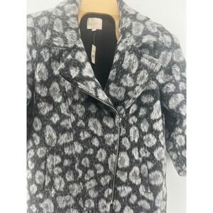 LOFT Petite Leopard Print Moto Jacket Black Gray XXLP